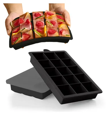 Produktbild von Blumtal Eiswürfelformen Silikon 3er Set - 15er Eiswürfelform mit Deckel - BPA-freie Silikon Eiswürfelform - Schwarz