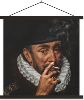 Produktbild von MuchoWow® Textilposter Wilhelm von Oranien - Adriaen Thomasz - Hut 60x60 cm mit schwarzem Rahmen - Posteraufhänger