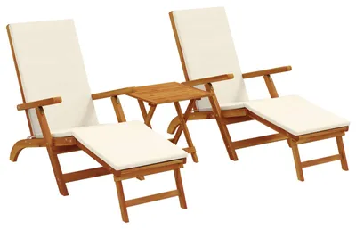 Image de vidaXL : 3 chaises longues inclinables et pliables, en bois d'acacia massif