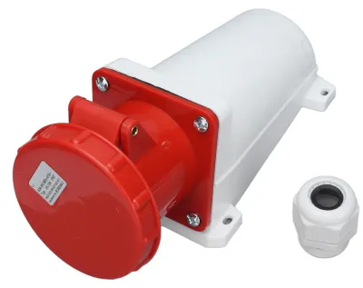 Obrázek produktu pro Průmyslová zásuvka, 3fázová, 4pólová, povrchová montáž, vodotěsná zástrčka IP67, 380 V, 415 V, 63 A, 3P+E