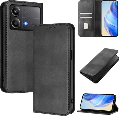 Produktbild von Handyhülle für Xiaomi Poco X6 Neo, Vintage Leder RFID Schutz Kartenfach Standfunktion Magnetische Klapphülle Schwarz