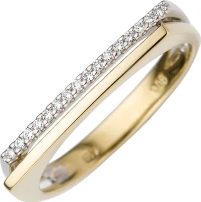 Produktbild von Gr. 50 - Damen Ring 585 Gold Gelbgold Weißgold bicolor 16 Diamanten Brillanten