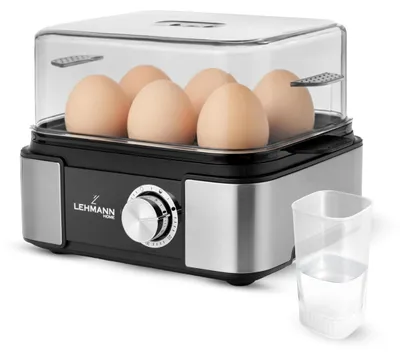 Eierkoker für 6 Eier, 5 Programme, Edelstahl, mit Wasserbecher