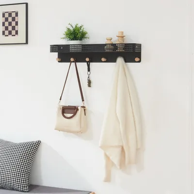 Produktbild von Wandgarderobe mit Ablage 'Jäller' mit 6 Haken Metall 60 x 14 x 12 cm Schwarz
