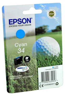 Produktbild von Epson Golf ball 34 Golfball DURABrite Ultra Single Cyan Tinte, Standardertrag, Cyan, 4,2 ml, 1 Stück(e), 300 Seiten