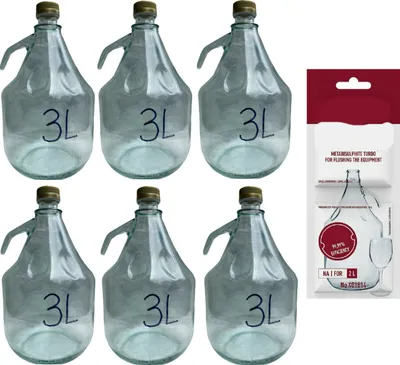 Produktbild von 6x 3L Flasche +Schwefelpulver GLASBALLON Weinballon Glasflasche Gärballon