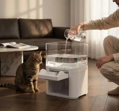 Obrázok produktu pre Automatický napájadlo pre mačky – Bezdrôtový dávkovač vody s objemom 4 l – Napájaný batériami, s senzorom – Plastové – Napájadlo 2 v 1