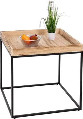 Zdjęcie produktu dla Stolik boczny HWC-K71, stolik kawowy stolik kawowy, drewno paulownia metal 60x60x60cm ~ kolor naturalny