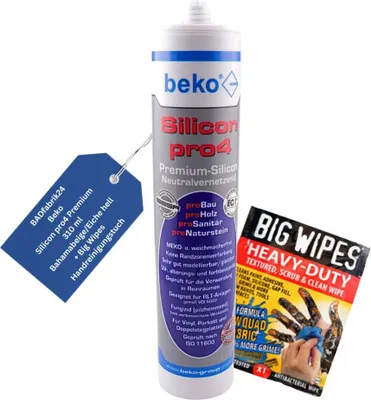 Produktbild von BADfabrik24 Silicon pro4 Premium 310 ml BAHAMABEIGE/EICHE-HELL + Big Wipes Handreinigungstuch