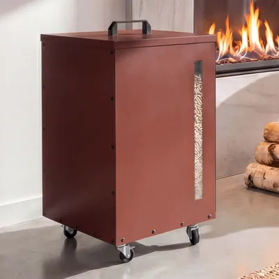 Immagine prodotto di Contenitore per pellet HWC-Q30, contenitore per pellet, contenitore per alimenti per animali, finestrino di ispezione, 62x36x36 cm ~ color rame