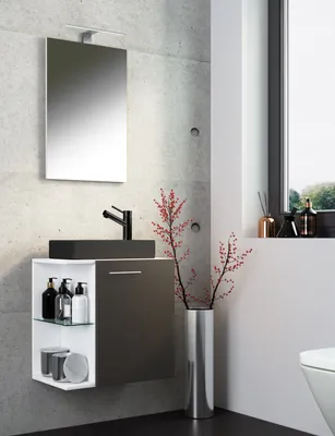 Produktbild von VCM 3-tlg Set | Waschplatz für Gäste WC | Gästebad | Waschtisch mit Spiegel | Badezimmer Set – Hausa SC-BL