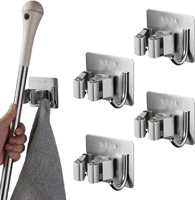 Produktbild von Famanu Halterset für Besen – Selbstklebend, bohrfreie Installation, hohe Tragfähigkeit – Für Schrank oder Wand