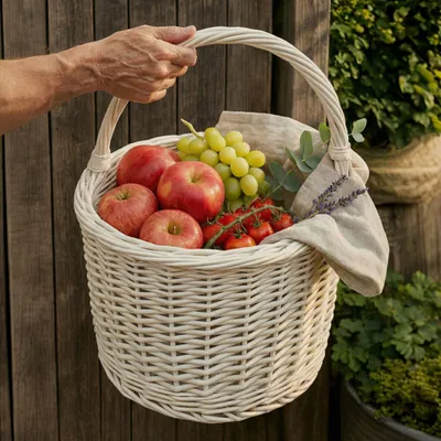Produktbild von Creative Home Weißer Weidenkorb mit Henkel - 35 x 35 x 39 cm (+/- 2 cm) Groß und Leicht
