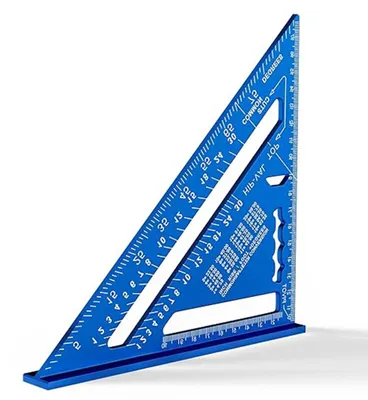 Image de Règle triangulaire en aluminium - Rapporteur d'angle 45°-90° pour la menuiserie
