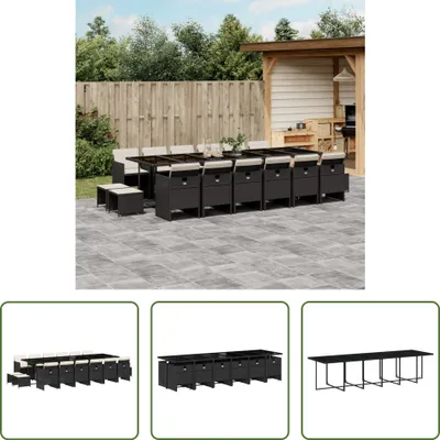 Produktbild von The Living Store 17-tlg. Garten-Essgruppe mit Kissen Schwarz Poly Rattan