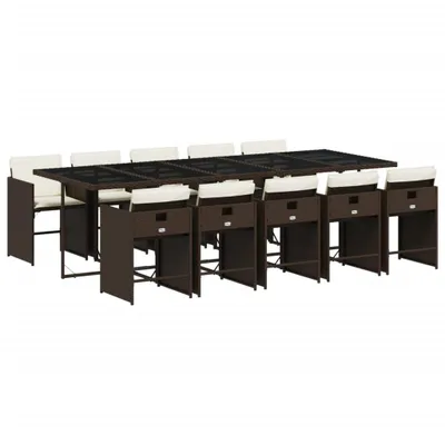 Image de vidaXL Ensemble de jardin 11 pièces avec coussins Marron Poly rotin