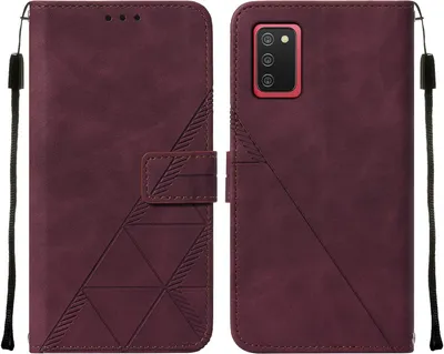 Produktbild von Galaxy A02S Hülle, Schlank Prägung Flip Leder Kartenfächer Schutzhülle mit Ständer für Samsung Galaxy A02S Rot