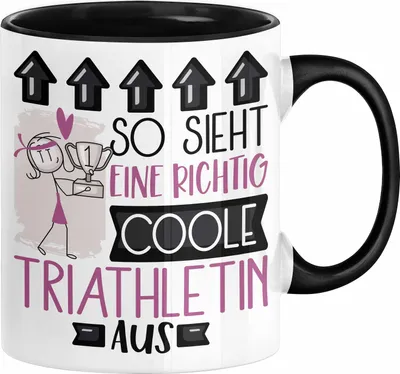 Produktbild von Triathletin Geschenk Tasse Geschenkidee für Triathletin Geburtstag Weihnachten Spruch So Sieht Eine Richtig Coole Triathletin Aus Kaffee-Becher  (Schwarz)