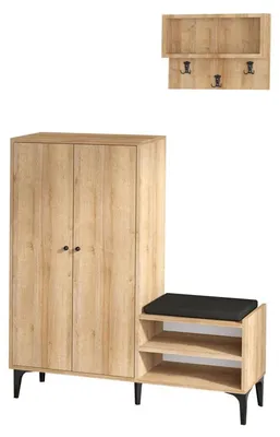 Image de Meuble à chaussures en bois MDF mélaminéReproduction chêne - 120 x 137 x 35 cm - Nombreux rangements