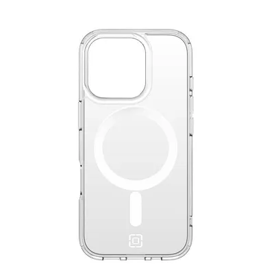 A clear phone case with a MagSafe ring is shown against a white background.
