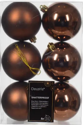 Produktbild von Weihnachtskugeln Kunststoff 8cm 6 Stück - Espressobraun