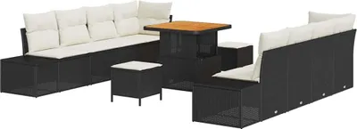 Immagine prodotto di Set divano da giardino vidaXL con cuscini, nero, 80 x 80 x 71 cm, rattan sintetico
