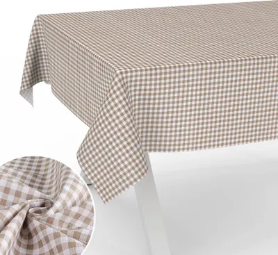 Produktbild von Tischdecke Karo aus Textil mit klassischem Motiv Tischtuch Tischwäsche schmutzabweisend Klassik Braun Breite 140cm Länge 240cm mit Schnittkante