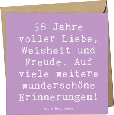 Produktbild von Mr. & Mrs. Panda Grußkarte Spruch 98. Geburtstag Freude - Lavendeltraum - Geschenk, Weisheit, Klappkarte, Happy Birthday, doppelkarte, Geburtstagsgeschenk, anlasskarte