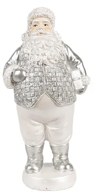 Imagen del producto de Figura decorativa navideña de Clayre & Eef, Papá Noel, 16 cm, color plateado, de resina