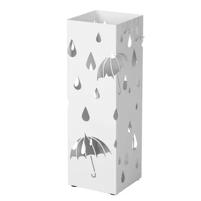 Zdjęcie produktu dla SONGMICS Stojak na parasole metalowy, biały, motyw kropli 15,5x15,5x49cm