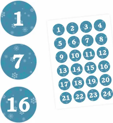 Produktbild von 24 Adventskalender Zahlen Aufkleber PETROL - rund 4 cm Ø - Sticker Weihnachten zum basteln dekorieren DIY
