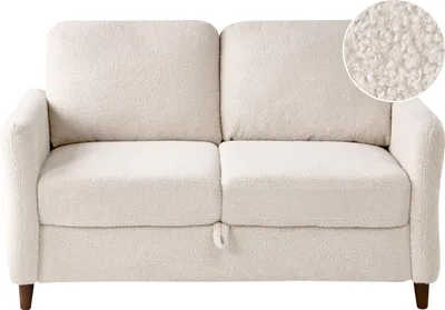 Produktbild von BELIANI Sofa Beige Bouclé Stoff 2-Sitzer Gepolstert mit Stauraum für 2 Personen Modernes Retro Design Couch Wohnzimmermöbel