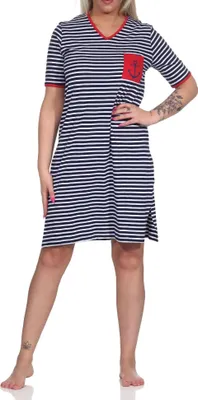 Produktbild von Maritimes kurzarm Damen Nachthemd mit Anker Motiv, auch in Übergrösse -122 214 90 920 ; marine , 36-38