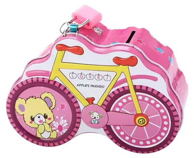 Metall-Sparbüchse Fahrrad mit Schloss, groß, rosa