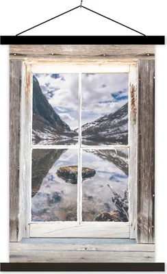 Produktbild von MuchoWow® Textilposter Aussicht - Berg - Wasser 40x60 cm mit schwarzem Rahmen - Wanddekorationen