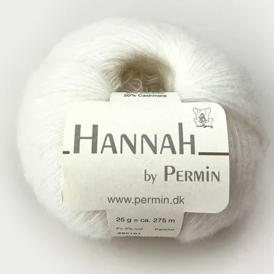 Zdjęcie produktu dla Hannah by Permin – Luksusowa przędza z wełny merynosowej, jedwabiu i kaszmiru (01 biały)
