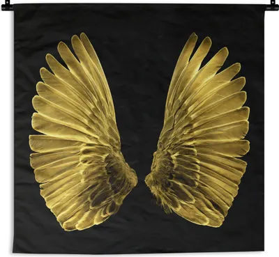 Produktbild von MuchoWow® Wandteppich Wandbehang Goldene Flügel auf schwarzem Hintergrund 60x60 cm Tapisserie Dekoration Wandtuch - Dekorationen - Wand Decke