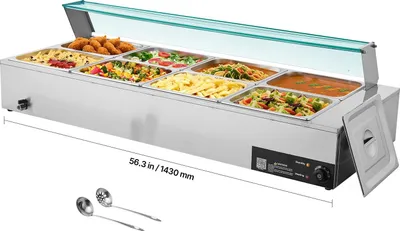 Obrázok produktu pre Ohrievač potravín Bain-marie - Ohrievač na polievku - S 8x 1/2 GN nádobami - Výkon 1,7 kW - Nerezová oceľ - Sklenený kryt - S naberačkou na polievku