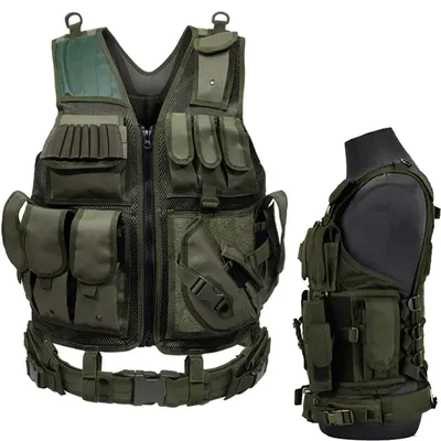 Produktbild von Taktische Weste Militärweste Einsatzweste mit Gürtel Olive MOLLE Airsoft Jagd Security Einheitsgröße