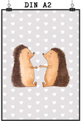 Produktbild von Mr. & Mrs. Panda Bild Igel Liebe DIN A2 - Grau Pastell - Geschenk, Wanddekoration, drucke, kunstdruck poster, Hochzeitstag, Hochzeit, Freundin, Wandbild, wanddeko