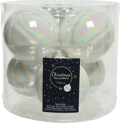 Produktbild von Weihnachtskugeln Glas 8cm 6 Stück - Weiß irisierend