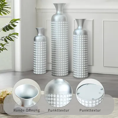 Produktbild von STILVORA Bodenvase 3er Set mit Punktmuster, Dekovase in Hochglanz 49,5/66/84 cm für Wohnzimmer,Blumenvase für Trockenblumen und Pampasgras,Esszimmer und Flur