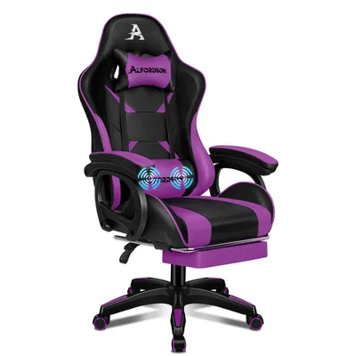 Produktbild von ALFORDSON Massage-Gaming-Stuhl, Computer-Bürostuhl mit Fußstütze, 2-Punkt-Massagesessel, Belastbarkeit 180 kg, verstellbare Rückenlehne (90–150°)