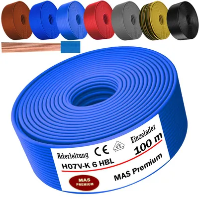 Obrázok produktu pre 100 m Žilový kábel H07 V-K HBL 1x6 mm² Svetlomodrý Jednožilový flexibilný