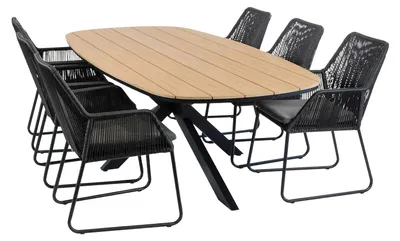 Produktbild von 7-teiliges Garten-Set | 6 Mona Gartenstühle | Gartentisch Cadiz 240 x 115 cm | Schwarz