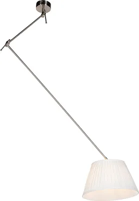 Produktbild von QAZQA - Klassisch I Antik Hängelampe I Pendellampe I Pendelleuchte mit plissiertem Schirm creme 35 cm - Blitz I Stahl I Silber I nickel matt I Wohnzimmer I Schlafzimmer - Textil Zylinder I Länglich I