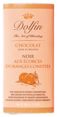 Produktbild von Dolfin Zartbitterschokolade mit kandierten Orangen 70 gr.