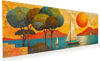 Produktbild von Küchenrückwand Spritzschutz Glas mit Motiv Segelboot im Sonnenuntergang 40 x 40 cm
