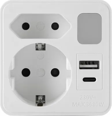 Produktbild von Steckdosenadapter mit 2x 230V Steckdosen 2x USB Anschlüssen und Nachtlicht