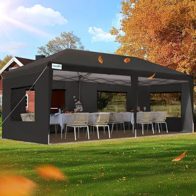 Produktbild von Faltpavillon 3x6m wasserdicht mit Seitenwänden UV-Schutz 50+ Insektenschutz Stahlrahmen Schwarz